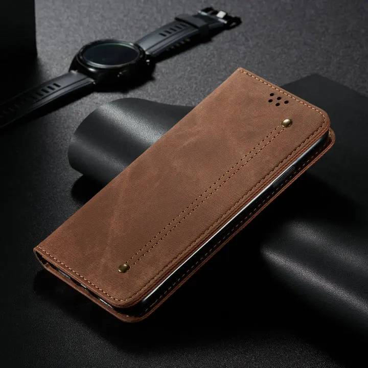 Для OPPO A91 F15 защитный чехол флип-чехол для роскошный однотонный кожаный джинсовый