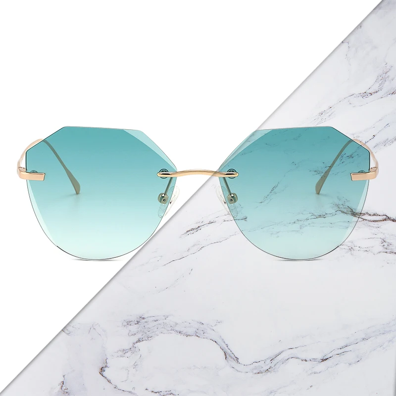 

Brand Rimless Round Women's Sunglasses Vintage Female Steampunk Decorative Glasses Luxury Designer Car Driving Glasses UV400