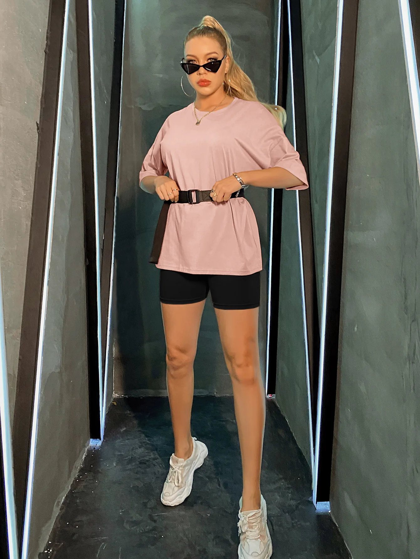 

FNOCE 2021 new spring women's sets tracksuits fashion casual solid short sleeve o-neck loose tops tight pants COTTON 2-pc suits