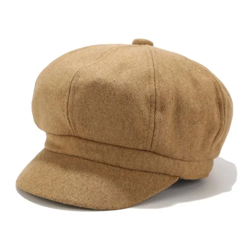 High quality Autumn Winter fashion women's woolen hat solid simple caps octagonal cap female visors navy 8 colors khaki |