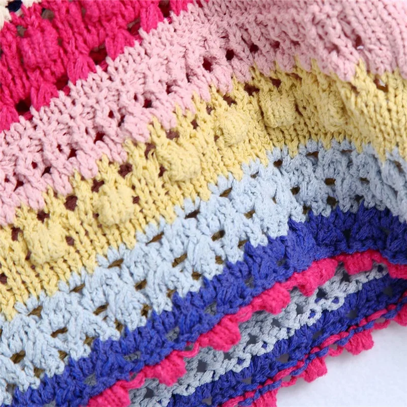 

Woman Casual Pactchwork Elasticity Knitted Camisole 2021 Summer Sweet Female Slim Ruffles Knit Tops Ladies Backless Short Top