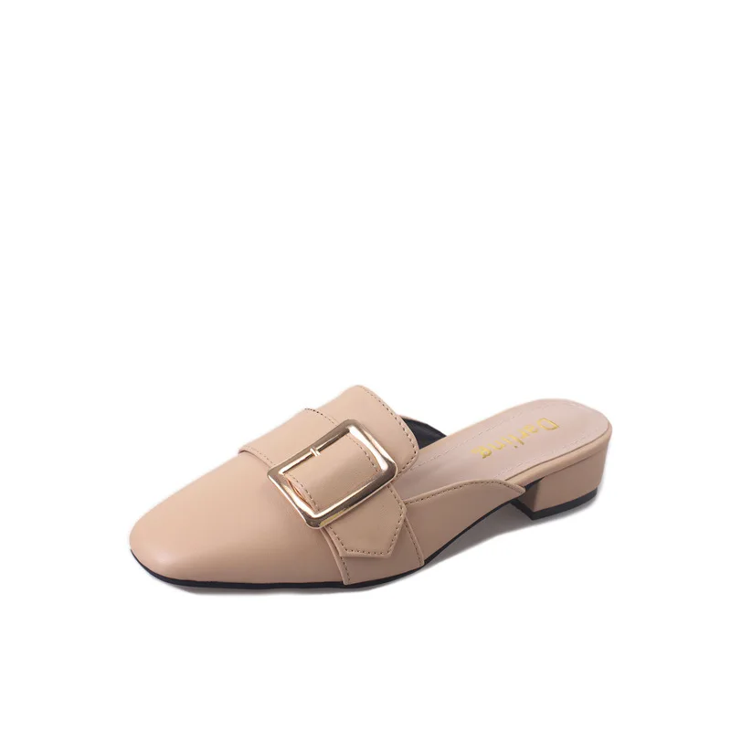 

Loafers Square Toe Female Shoes Slippers Flat Slides Cover 2021 PU Basic Rubber Fretwork Scandals Retro Fabric Shoes Loafers Cov