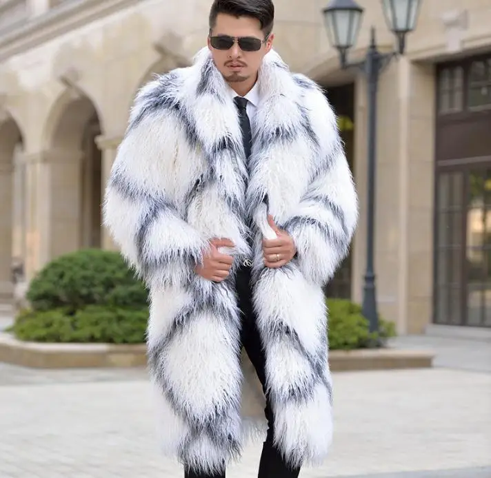 Мужская удлиненная шуба из искусственного меха Повседневная теплая смешанных