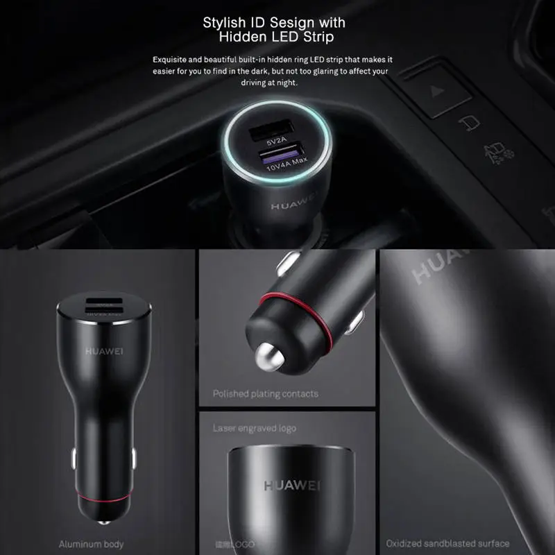 Автомобильное зарядное устройство HUAWEI 2 Supercharge CP37 быстрый адаптер 5A USB C кабель 40 Вт макс 10 в 4A двойной USB Honor 20 V10 P30 Pro P10 P20