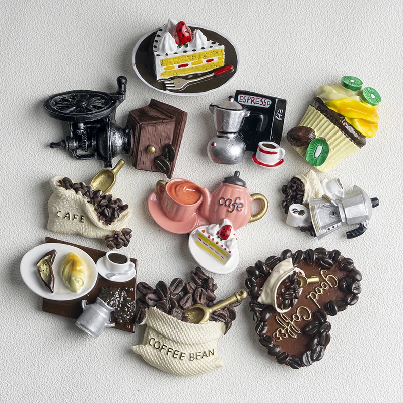 nordic ins home decoration 3d food macarone coffee refrigerator paste magnetic coffee cake kettle fridge magnet collection gifts free global shipping