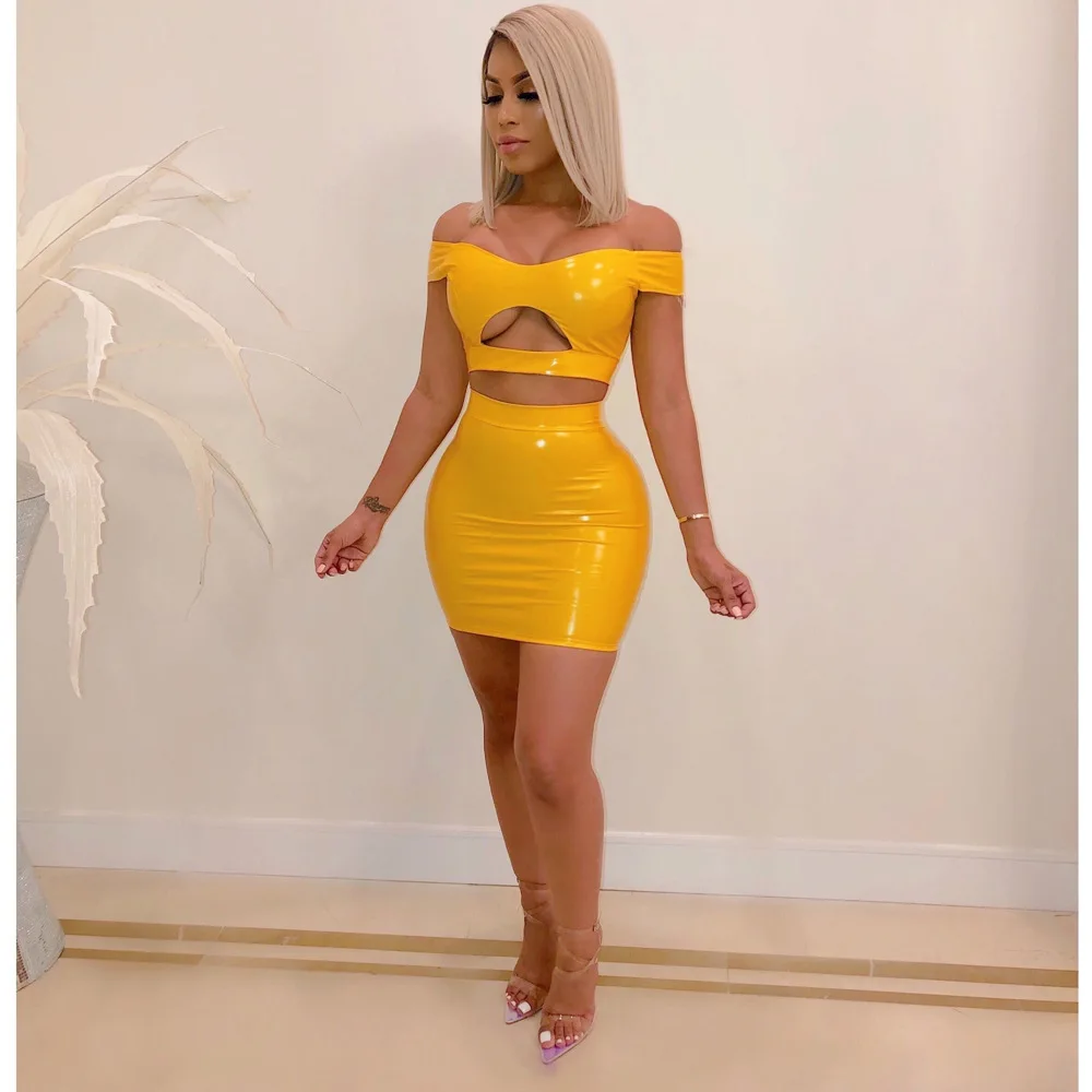 Slaygirl, сексуальное облегающее платье из искусственной кожи, женские открытые вечерние платья с открытыми плечами, летнее Клубное платье на молнии из двух частей, Vestidos