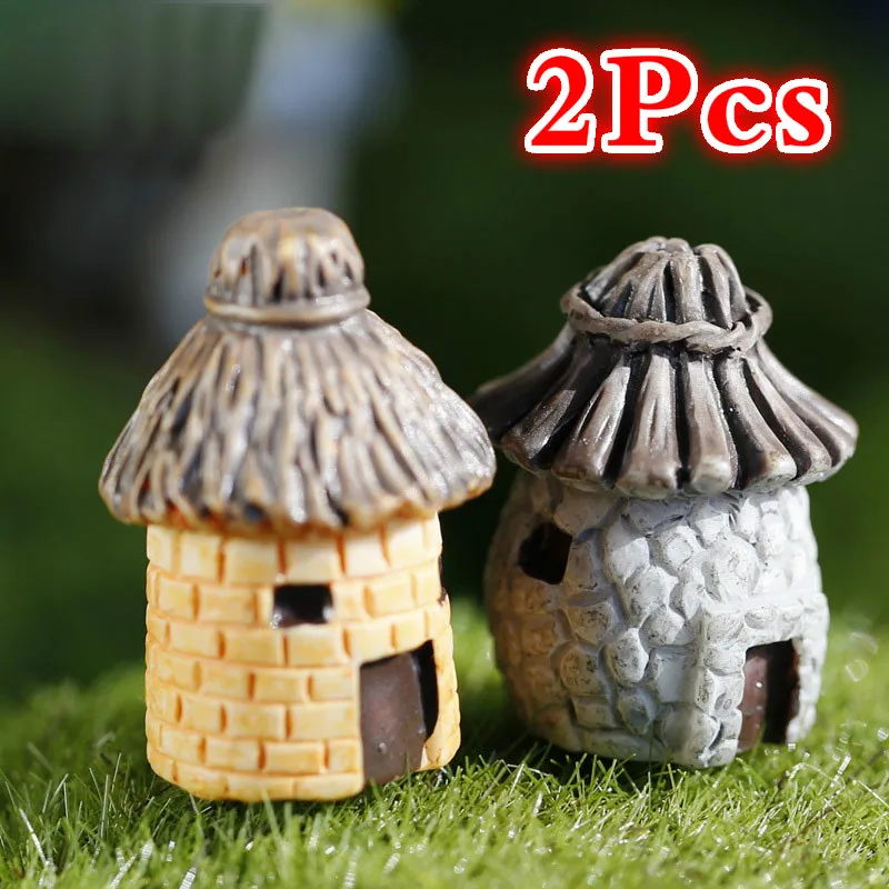 

2 шт., дом с соломенной крышей мини-садовый домашний декор, миниатюрное ремесло, микро пейзаж, сделай сам