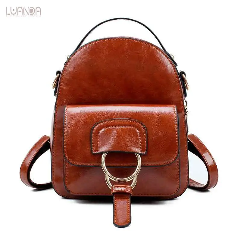 Рюкзак школьные сумки для девочек подростков женская кожаная модная коричневая