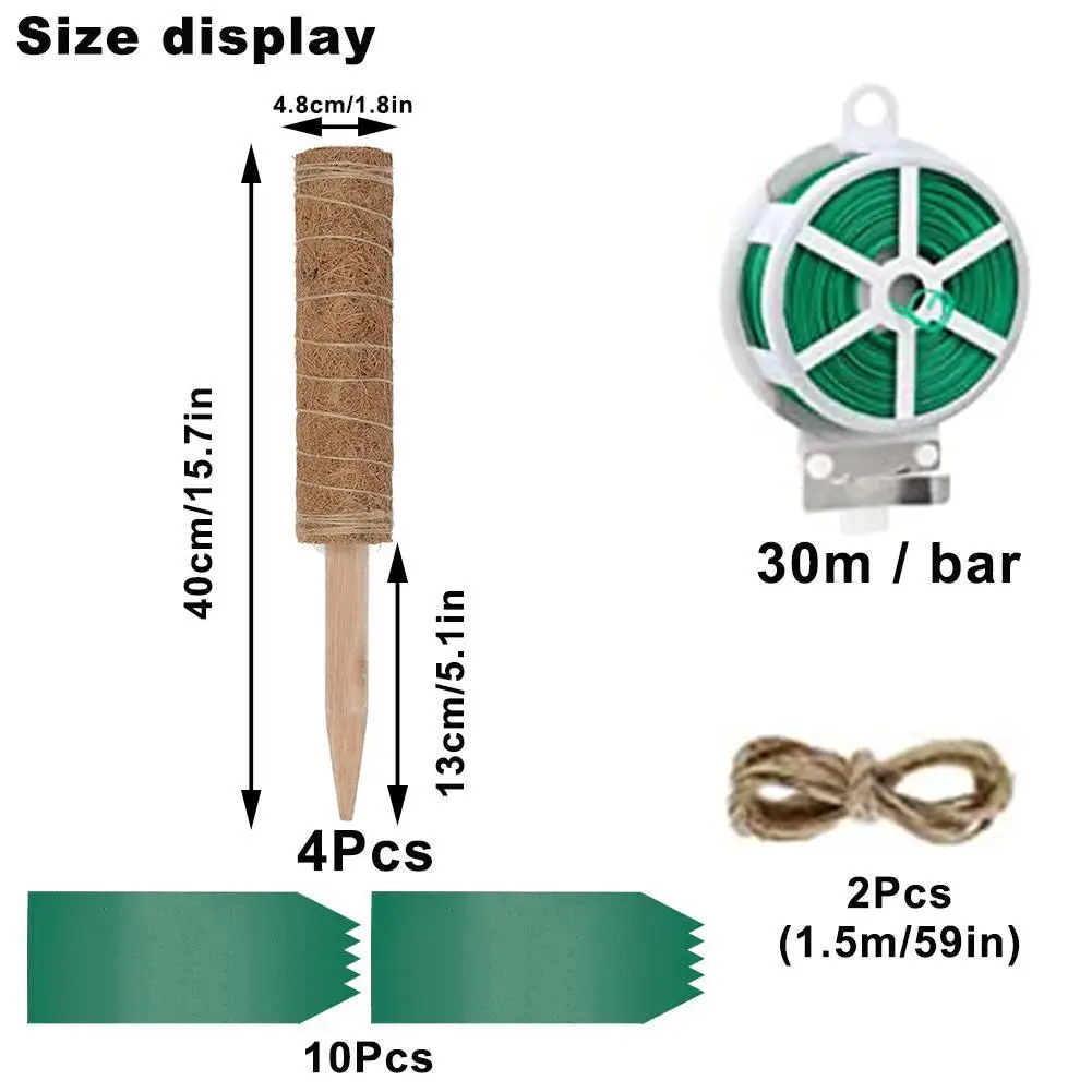 

40CM Coconut Palm Stick Gardening Tool Set Natural Fixed Plant Coconut Fiber Vine Climbing Shell I2N5
