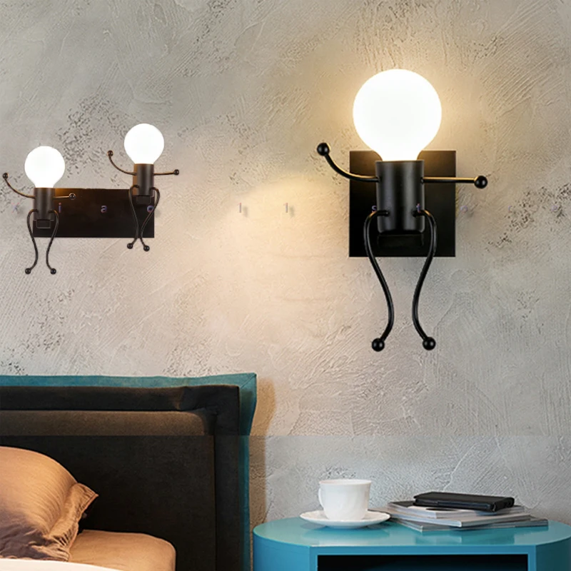 

Simplicity Matchstick Man Night Light LED Stickman Style Wall Lamp Children's Room Kitchen Dining Foyer Study Balcony Aisle Lamp