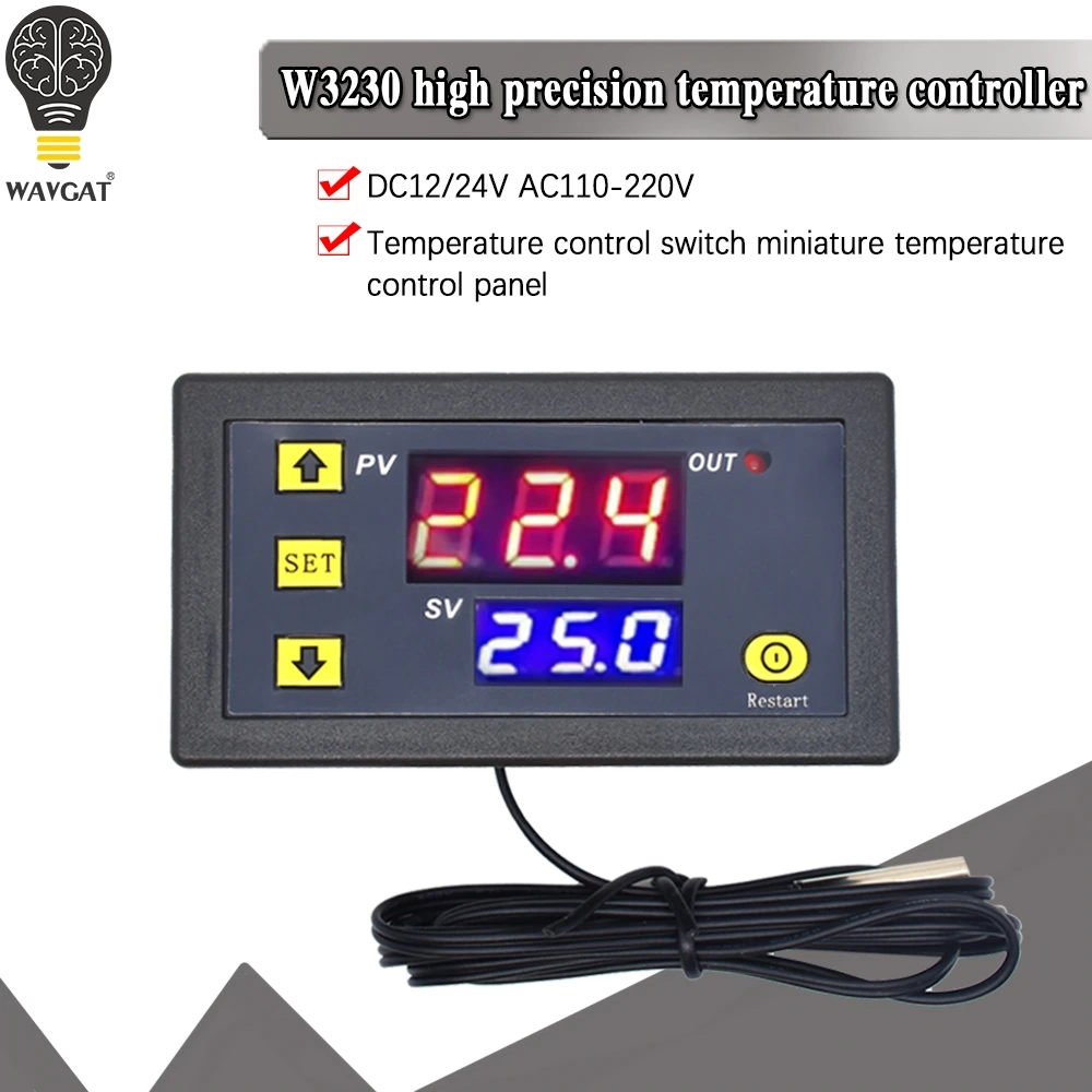 W3230 12V 24V AC110 220V щупа 20A цифровой Контроль температуры светодиодный Дисплей