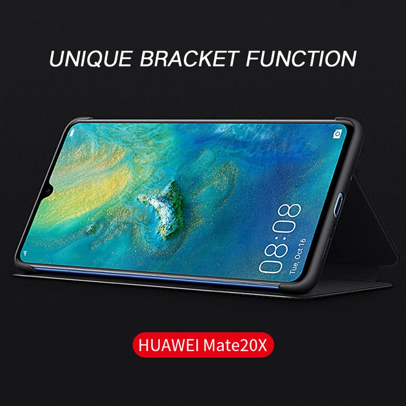 Защитный кожаный флип чехол для Huawei Mate 20 20X Pro оригинал черный/синий|Бамперы| |