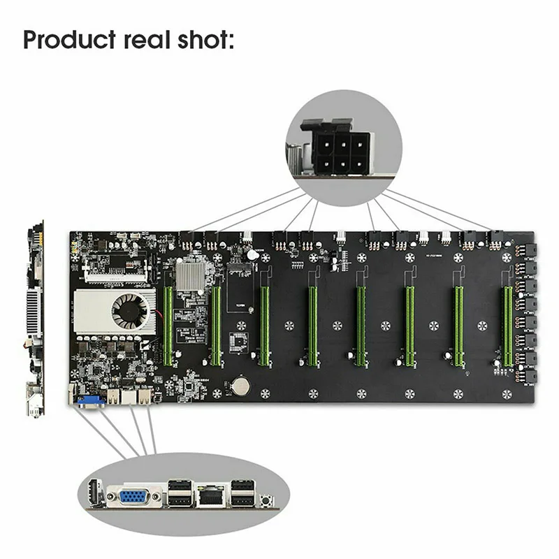 

BTC-D37 Mining Machine Motherboard 8 PCIE 16X Graphics Card DDR3 SATA3.0 Support CPU Group Cable Adapter Board Sound Card BTC-37