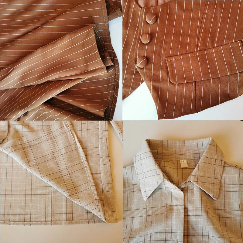 

Two Piece Sets French British Retro Suit Women Autumn Winter Striped High Waist Waistcoat Shirt Skirt Three Pieces Suits 2021