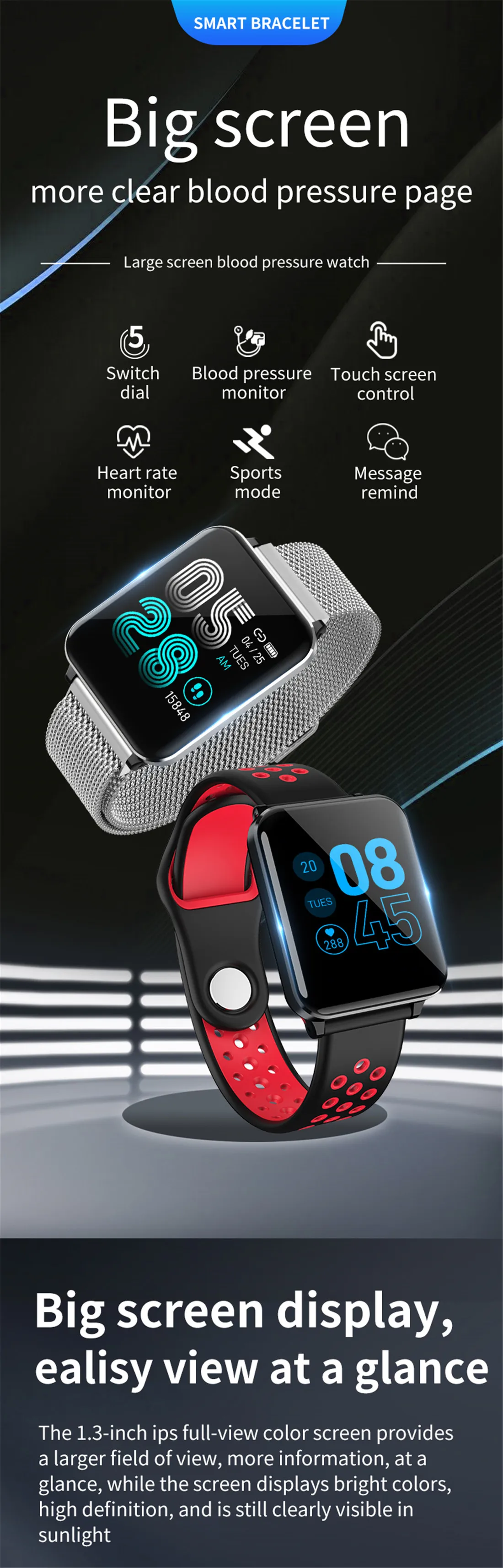Многофункциональные часы лица Smartwatch кровяное давление ip67 smartband водонепроницаемый спортивный фитнес-браслет pk xaomi Mi band4