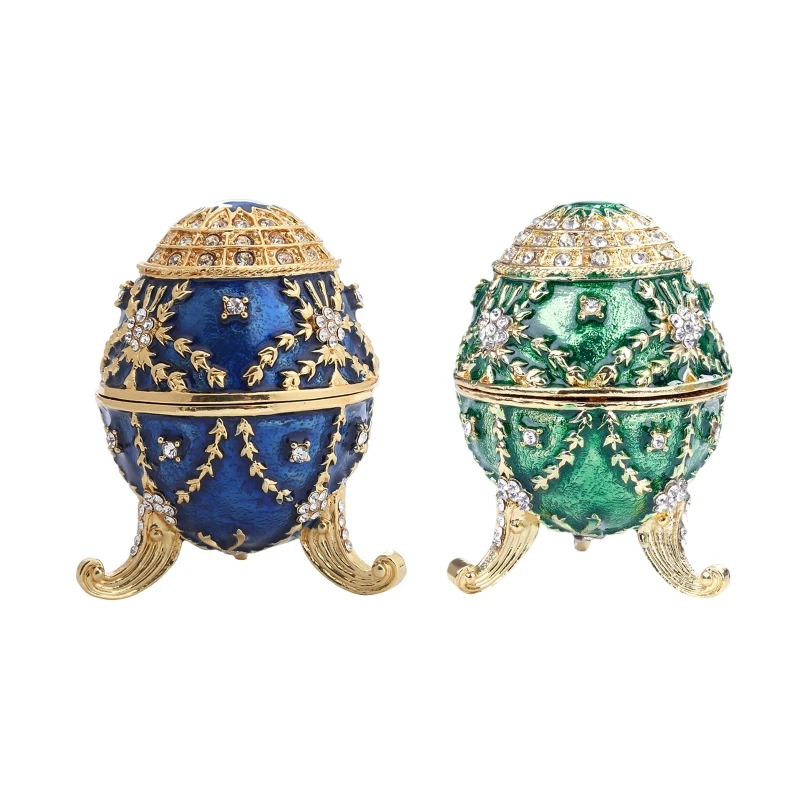 

N58F Enamel Vintage Faberge Easter Egg Russian Royal Leg Jewelry Box Case for Home