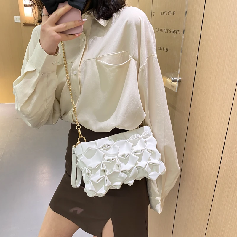 Handbag 2023 Women Brand Flower Weave Hand Clutches Purse Leather Chain Shoulder Bags Women Messenger Bag Female Bolsos