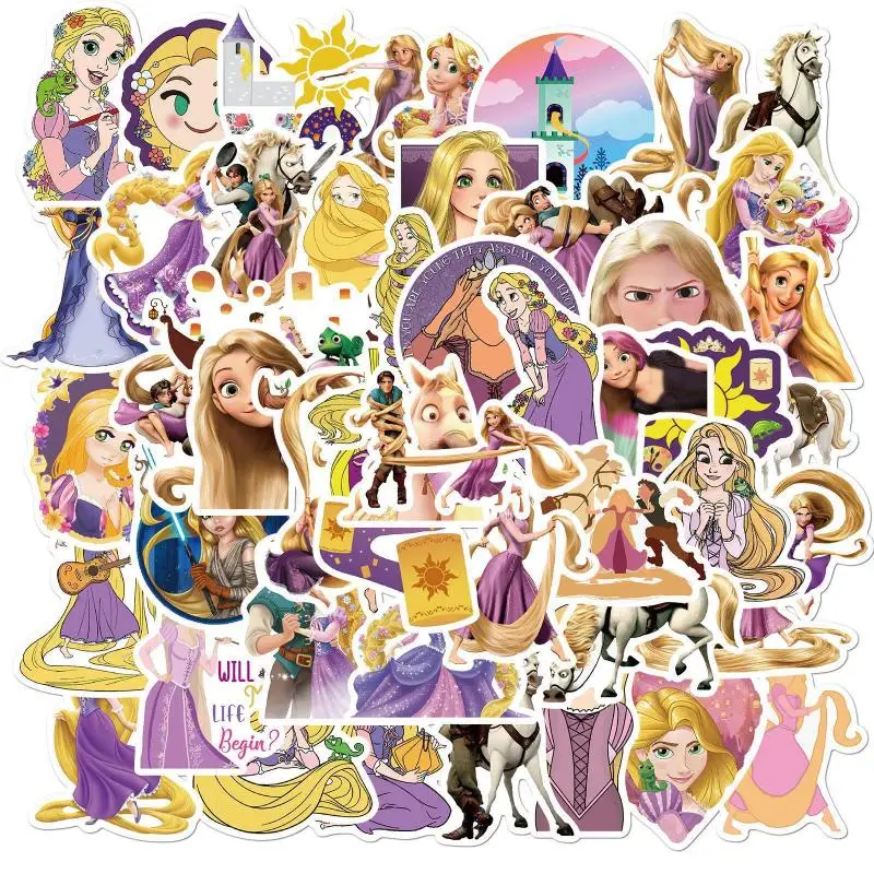

50Pcs/set Disney Rapunzel Frozen Stickers Waterproof Guitar Luggage Skateboard Helmet Laptop Stationery Cartoons Diy Kids Toy