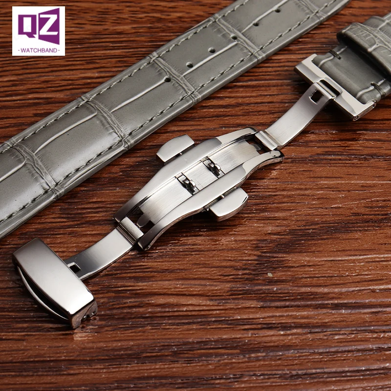 Grey Genuine Leather watchband 16mm 18mm 20mm 22mm cow leather watch strap gray color bracelet soft wristwatches band belts