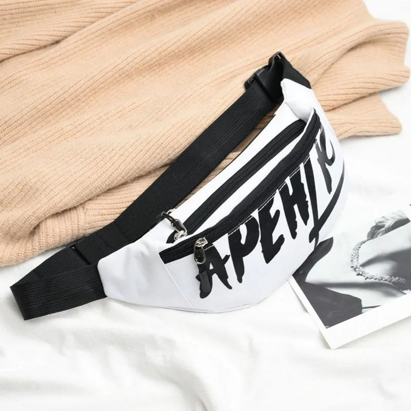 white waist bag Новинка, женская и Мужская поясная сумка унисекс, поясная сумка с буквенным принтом, нагрудная сумка, чехол для телефона, дорожные сумки - Цвет: white waist bag