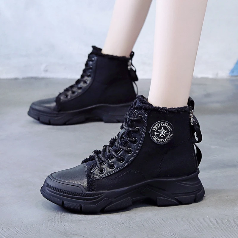 Женские парусиновые ботинки на платформе женские ботильоны с круглым носком и