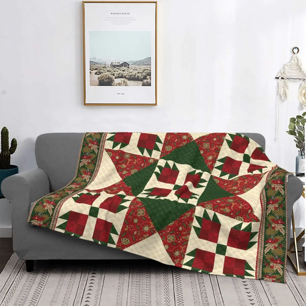 

Manta de felpa de vellón de Coral de geometría nórdica, manta Vintage de Feliz Navidad para el hogar, alfombra de cama ultrasuav