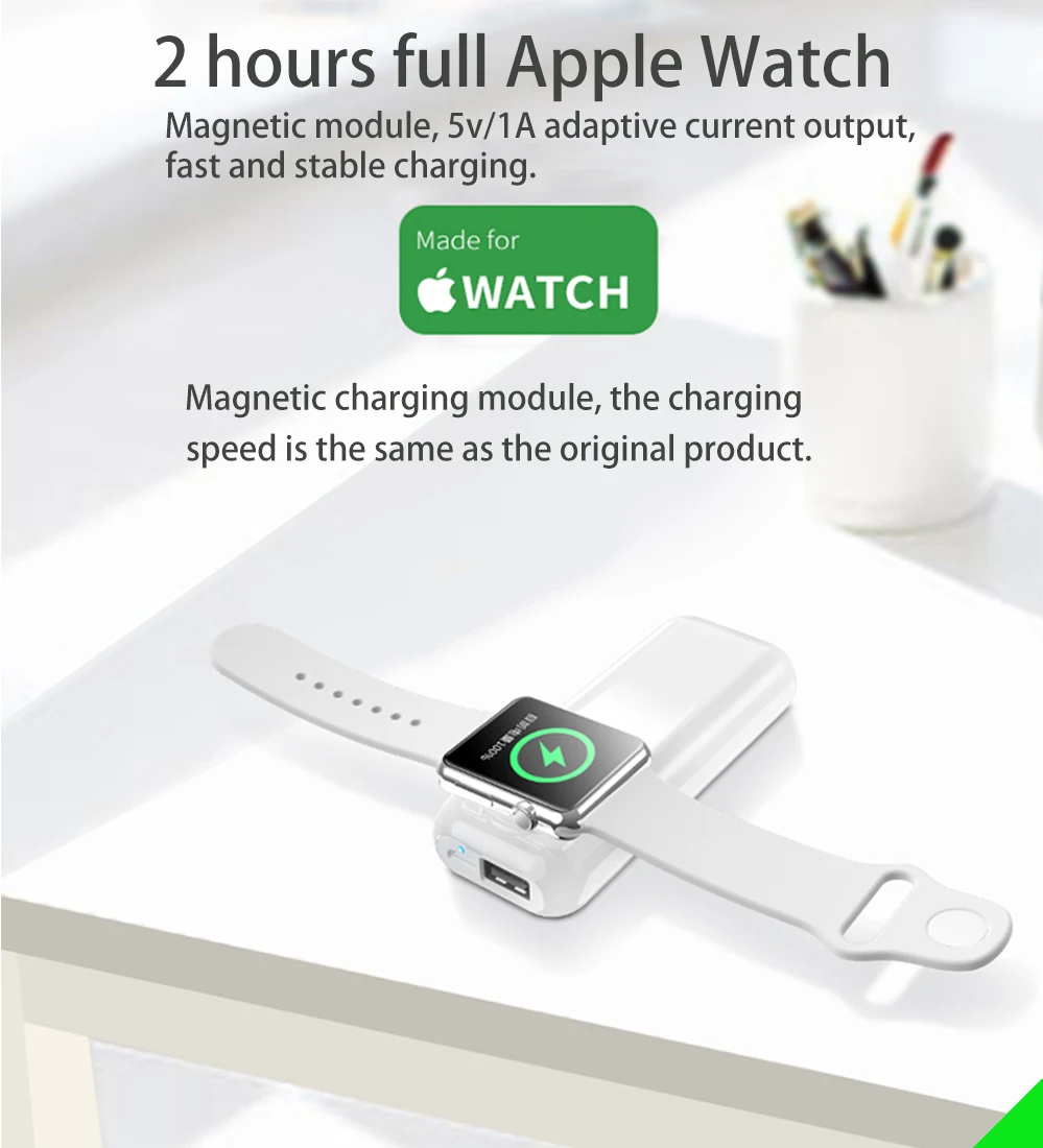 Часы беспроводной зарядки для Apple Watch версии 4 версия 1 2 3 ремешок с 5200 мА/ч