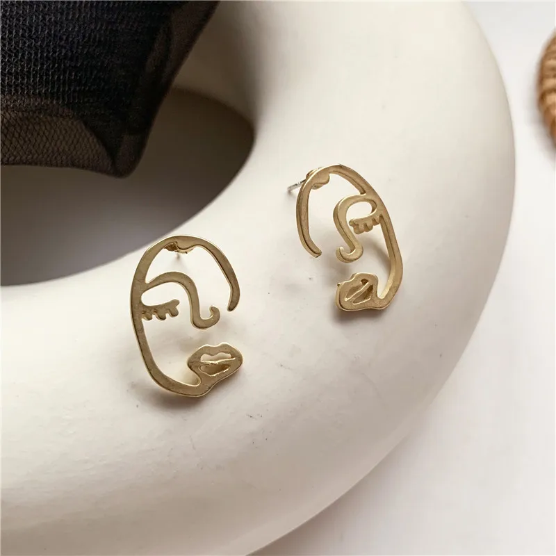 Модные нишевые абстрактные линии серьги в виде лица Южная Корея темперамент ins wind