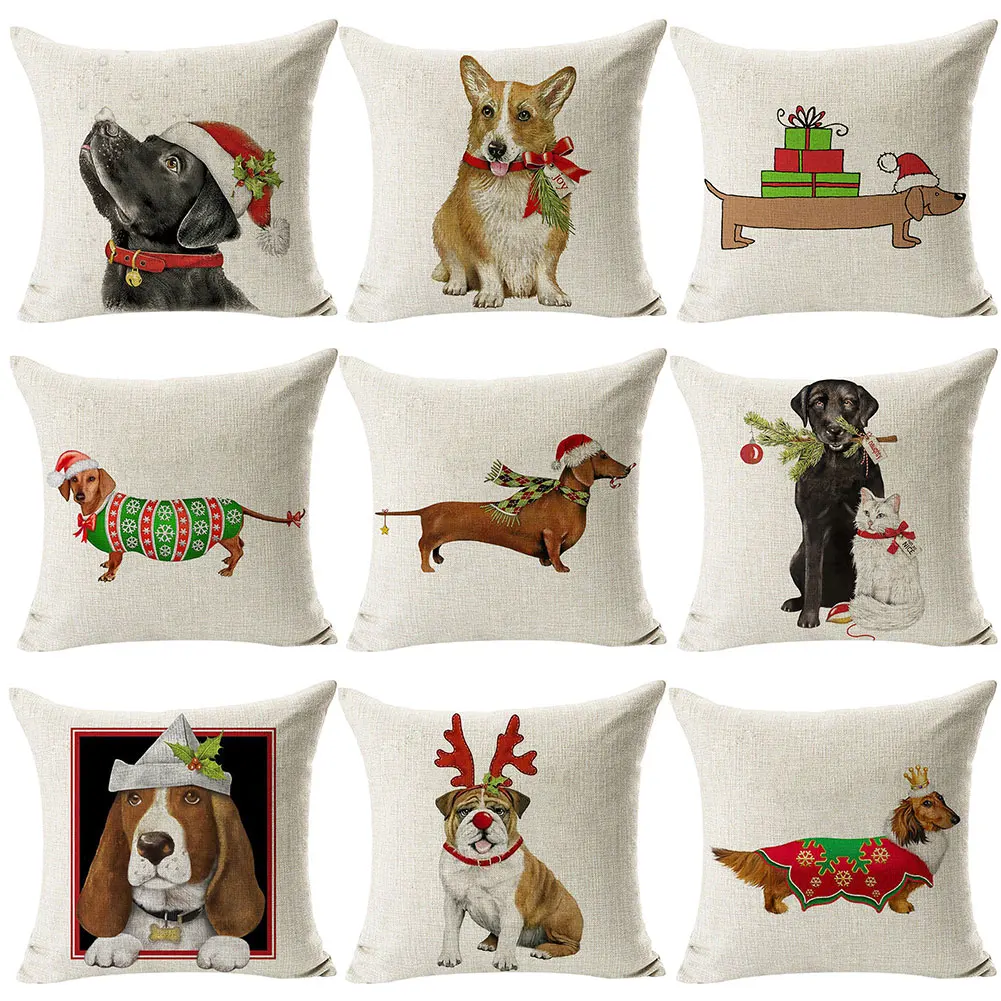 Рождественские с животными собака льняная Подушка Чехол для подушки дивана