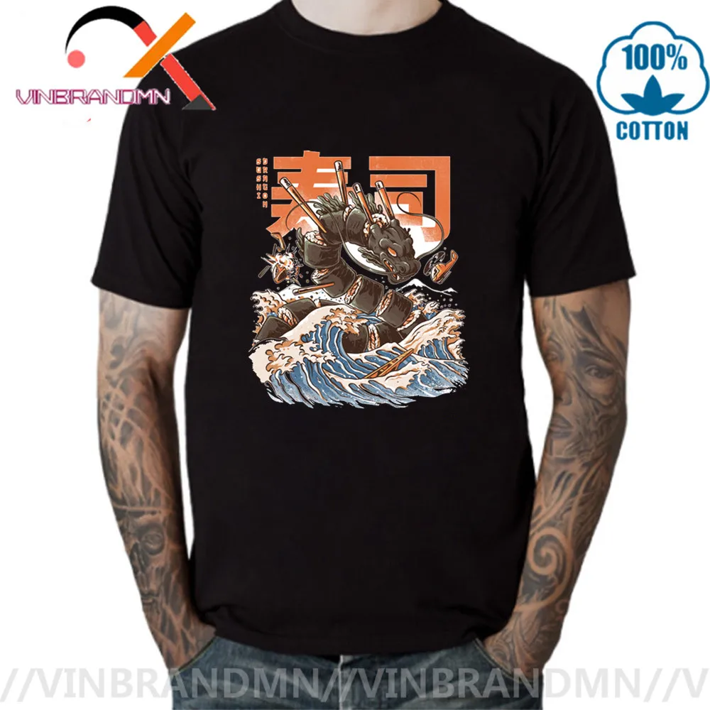 Мужская футболка Great Sushi Dragon Классическая Японская еда с монстрами Kaiju хлопковая
