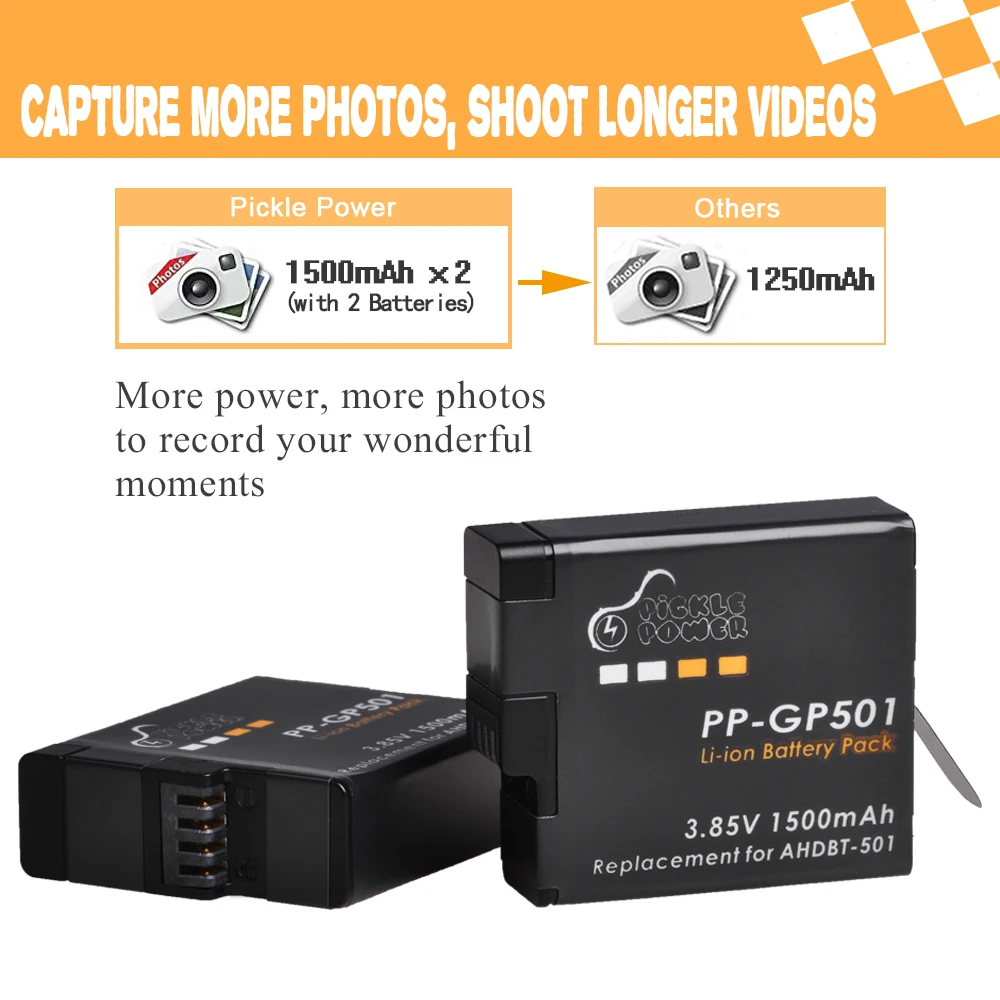 Сменный аккумулятор для GoPro Hero 5 4 шт. 1500 мАч черная батарея Akku 6 7 AHDBT 501|Цифровые