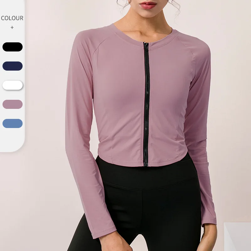 

Women Sport Jacket Elastic Long Sleeve Quickly Dry Zip Up Sweatshirt Running Jogger Fitness Gym Workout Casual Jacket Activewear