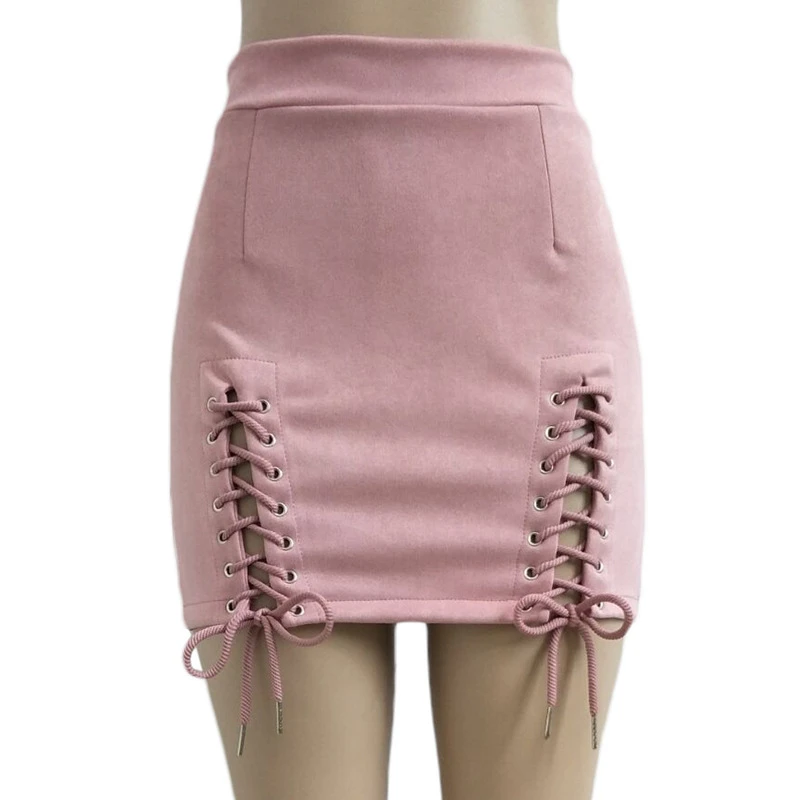 

Women Skirt Summer Bandage Suede Fabric Sexy Skirt Summer Elastic Short Skirt Denim Skirts Daily 2021