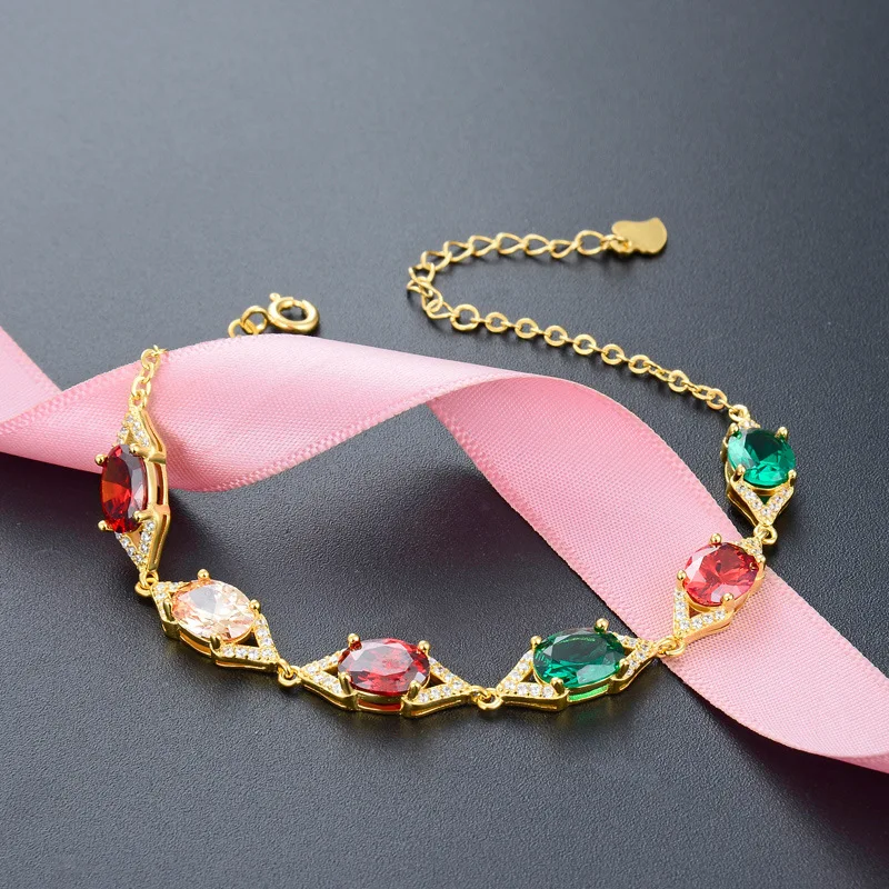 Женский овальный браслет из драгоценных камней Bague Ringen серебряный 925 пробы с