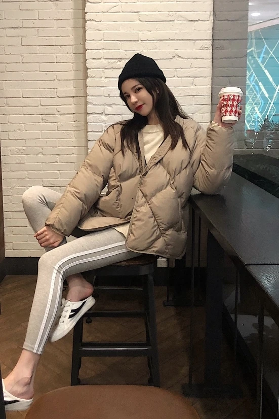 2019 зимнее женское пальто на хлопковой подкладке с поясом кремово-белое теплые