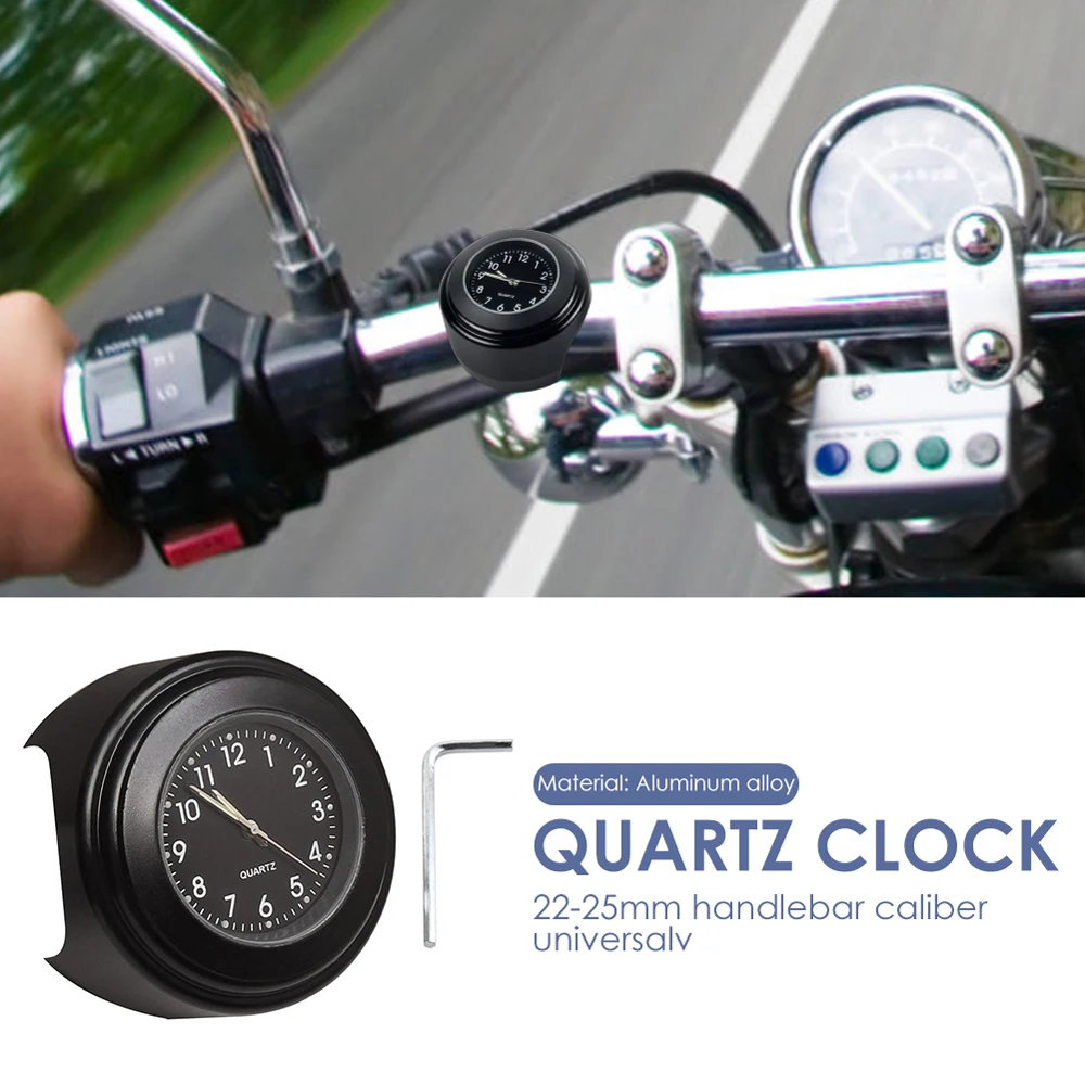 

Universal 7/8" Aluminum Waterproof Chrome Luminous Motorcycle Bike Handlebar Mount Quartz Clock Watch For Honda Yamaha 22-25mm