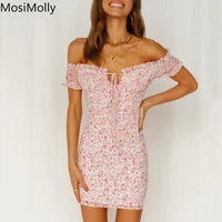 mosimolly 2022 summer floral dress women off shoulder dress bodycon mini dress