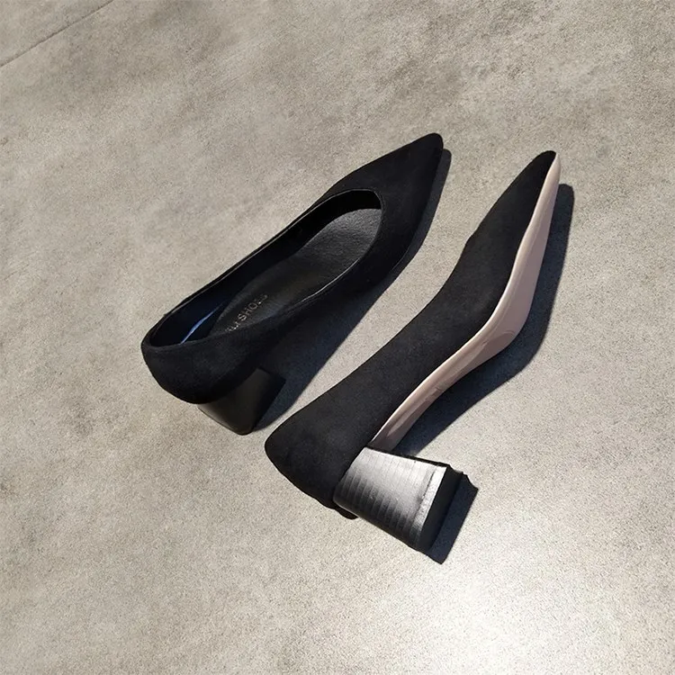 Туфли EOEODOIT женские на массивном каблуке заостренный носок без застежки Офисная