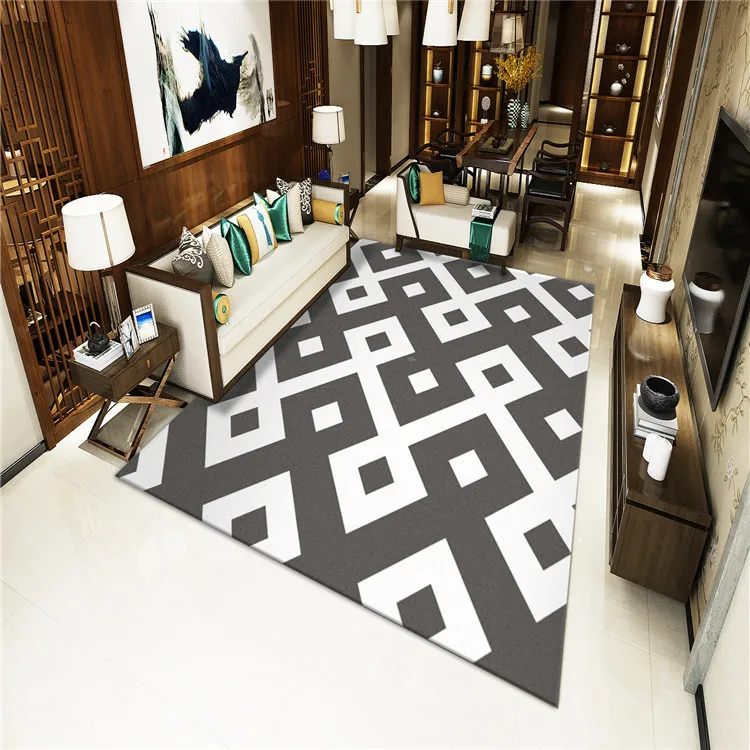 

Simple black and white geometric lattice carpet bedroom living room decoration carpet bathroom non-slip mat modern rectangular f
