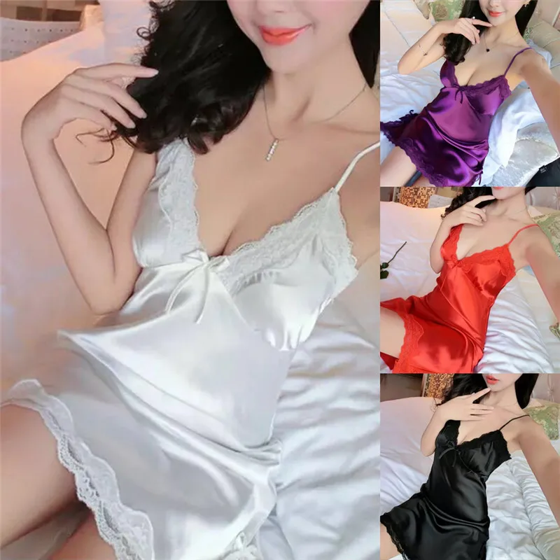 

Hot Sale Women's Sexy Lingerie Silk Robe Dress Nightdress Nightgown Sleepwear Nightdress