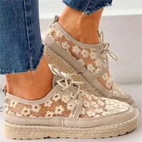 womens shoes fashion trend daily solid color pu stitching lace flower lace thick soled woven comfortable casual shoes 6kf142