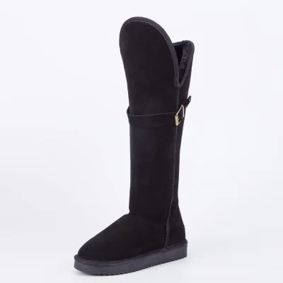 black nubuck Зимние сапоги до колена высокие зимние сапоги из натуральной воловьей кожи замшевая женская обувь на плоской подошве водонепроницаемая обувь с пряжкой - Цвет: black nubuck