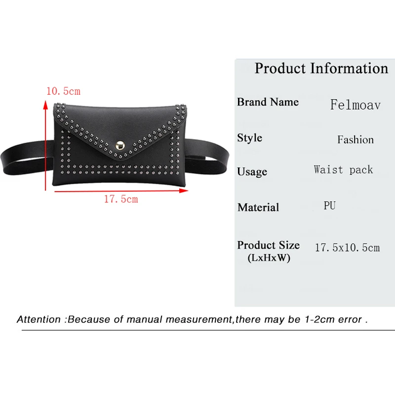 Женская поясная сумка с заклепками повседневная из искусственной кожи женские