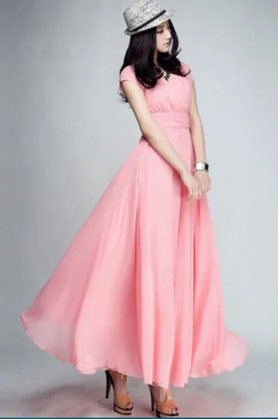 

BacklakeGirls Plus Size Evening Dresses Elegant V-Neck Short Sleeve Chiffon Formal Evening Gown Party Dress Robe De Soiree 2020