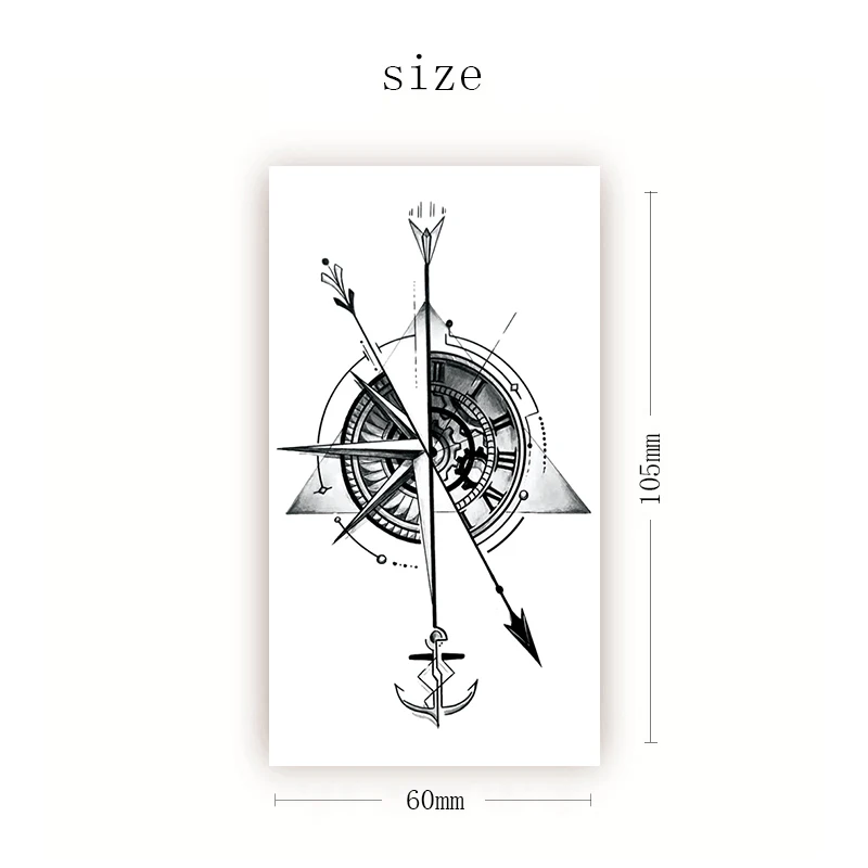 

Compass Arrows Gear Waterproof Temporary Tattoo Sticker Black Lines Design Fake Tattoos Flash Tatoos Arm Body Art for Women Men