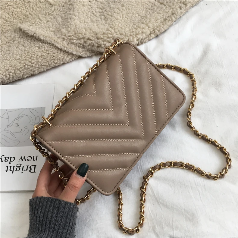 Burminsa Elegant Quilted Chain Crossbody Bags For Women Unique Design Lock High Quality Soft PU Female Shoulder Bags Autumn