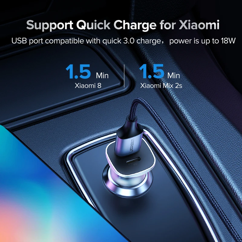 Ugreen Quick Charge 4.0 3.0 QC USB Car Charger for Xiaomi QC4.0 QC3.0 18W Type C PD Car Charging for iPhone 11 X Xs 8 PD Charger