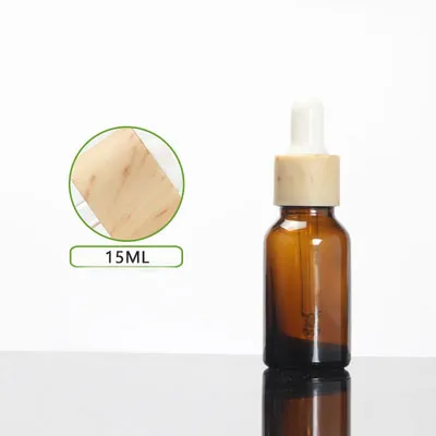 15 мл коричневая стеклянная бутылка деревянная крышка с пипеткой белая лампочка