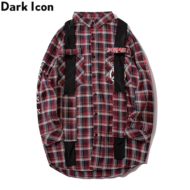 Темная икона Скелет клетчатая рубашка мужская съемная лента удлиненная уличная