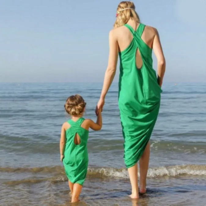 

PPXX Open Back Girl Women Dress Summer Beach Mother Daughter Dresses Family Matching Clothes outfits Family Look Plus Size